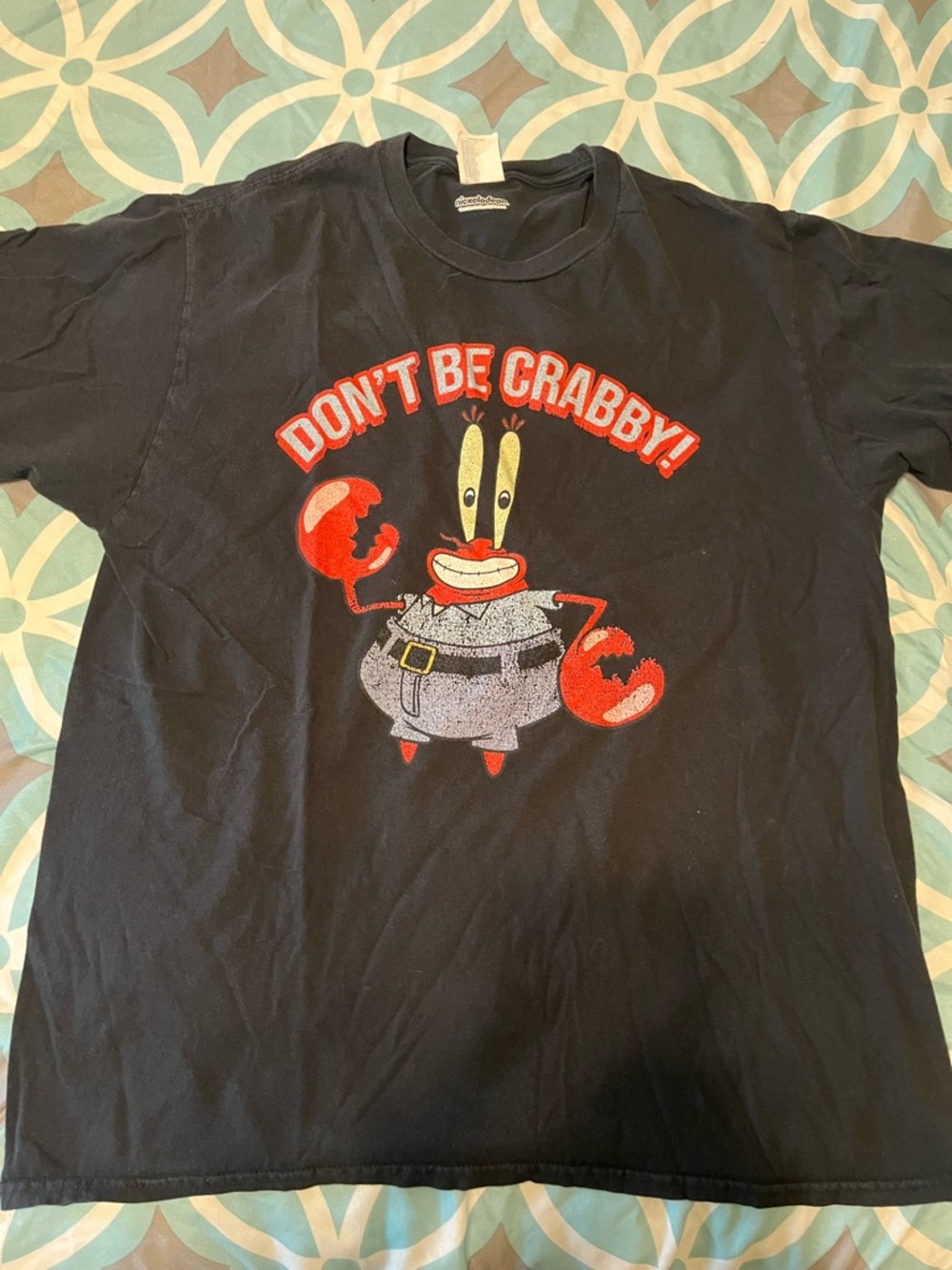 SpongeBob Squarepants Black Tee "Don't Be Crabby" with Red & Yellow Graphic